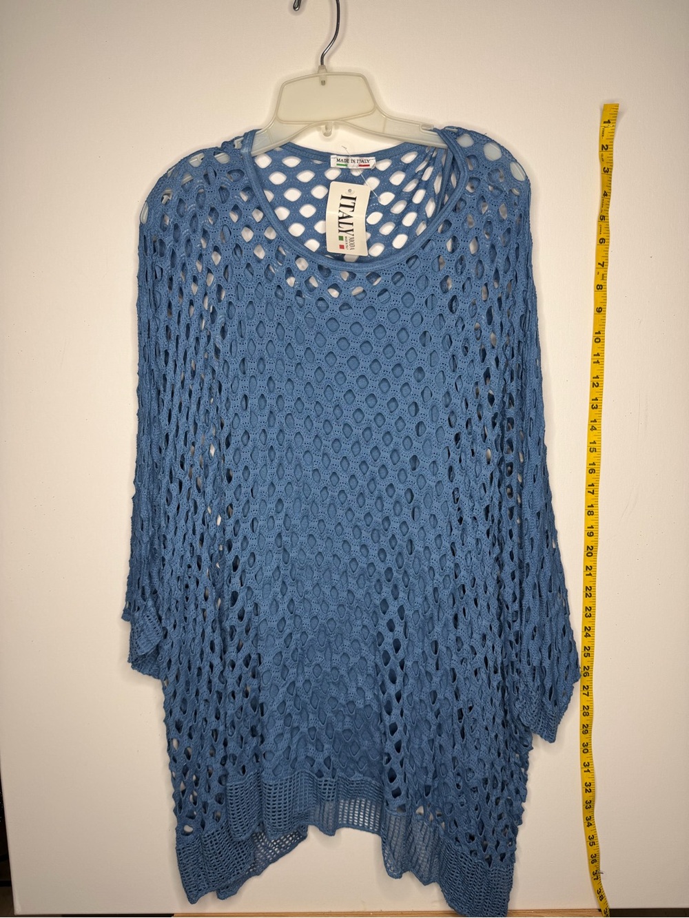 Italy Moda Blue Open-Knit Tunic with Matching Underlayer – Made in Italy